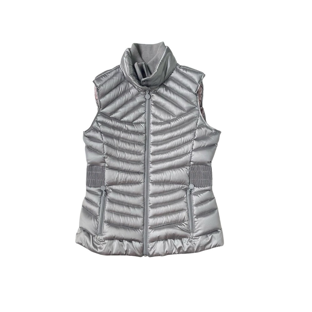 Bernardo Silver Down Puffer‎ Vest Women Small Quilted Zip Jacket Metallic